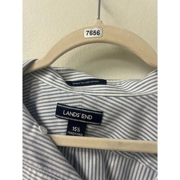 Land's End Mens Blue and White Stripe Short Sleeve Button Down Sz 15.5 - Picture 3 of 3
